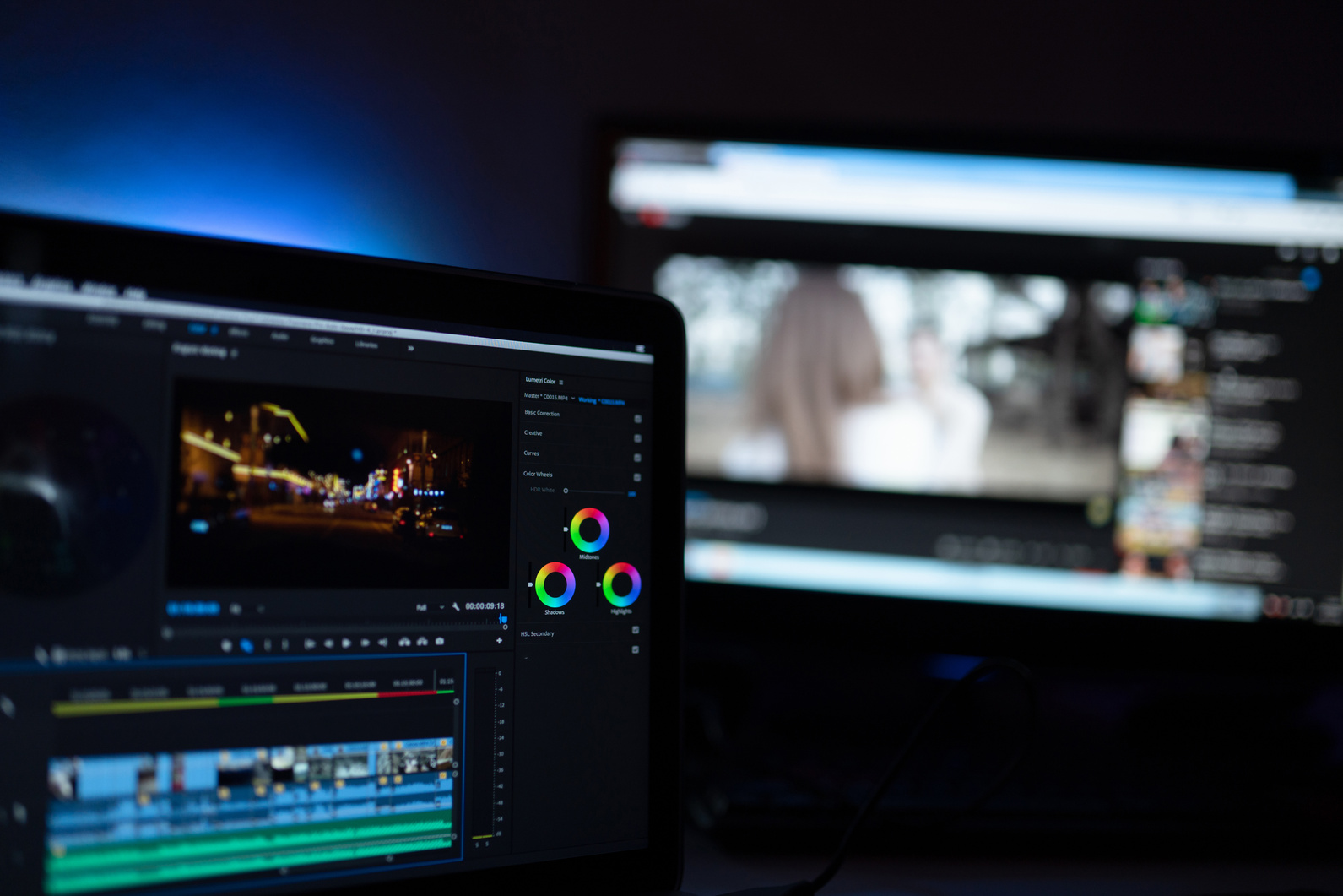 Editor display video editing color grading to upload content on social media or worldwide